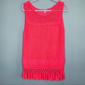 Lilly Pulitzer Bright Pink Cotton Fringe Sweater Vest Size  X-Large